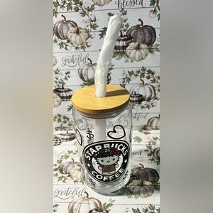 Customized Glass Cups with bamboo lid and glass straw